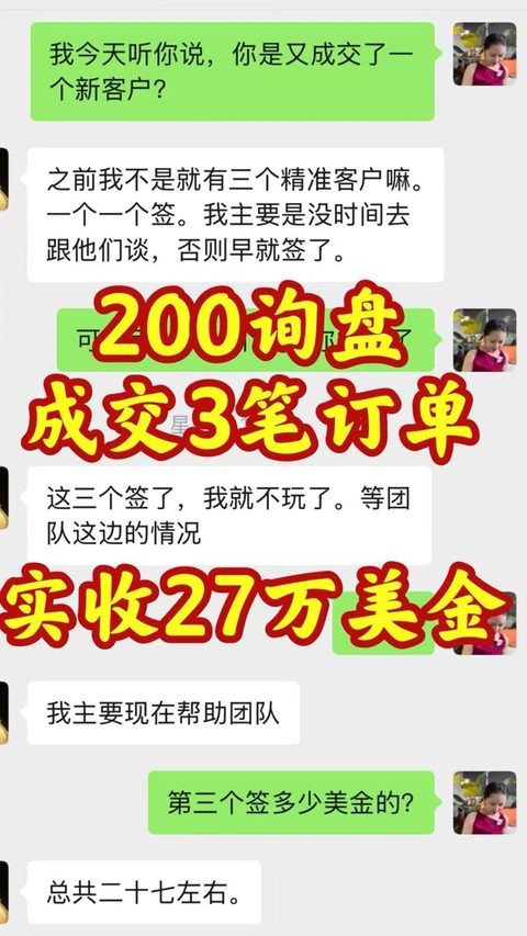 200 询盘成交 3 笔实收 27 万美金喜报